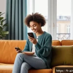 AI 테라피의 지속 가능성 분석 - A modern French urban apartment scene showing a young adult woman using a smartphone app for AI-base...
